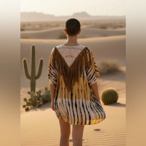 Judith March Boho Kimono Fringe Lace Tie Dye Festival Small
